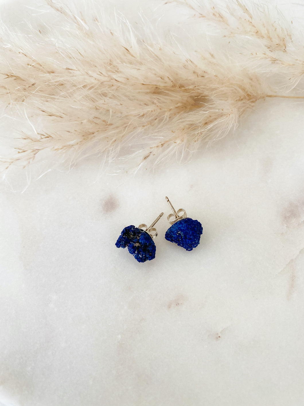 Small raw lapis studs